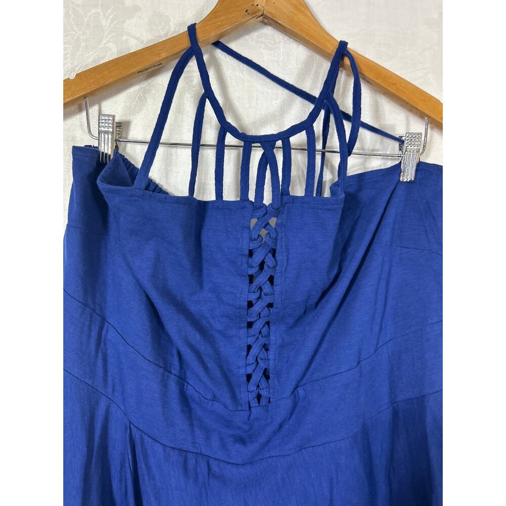 City Chic Maxi Dress XL 22 Navy Blue Smocked Strap Faux Wrap Flowy Jersey Cotton - Picture 5 of 10
